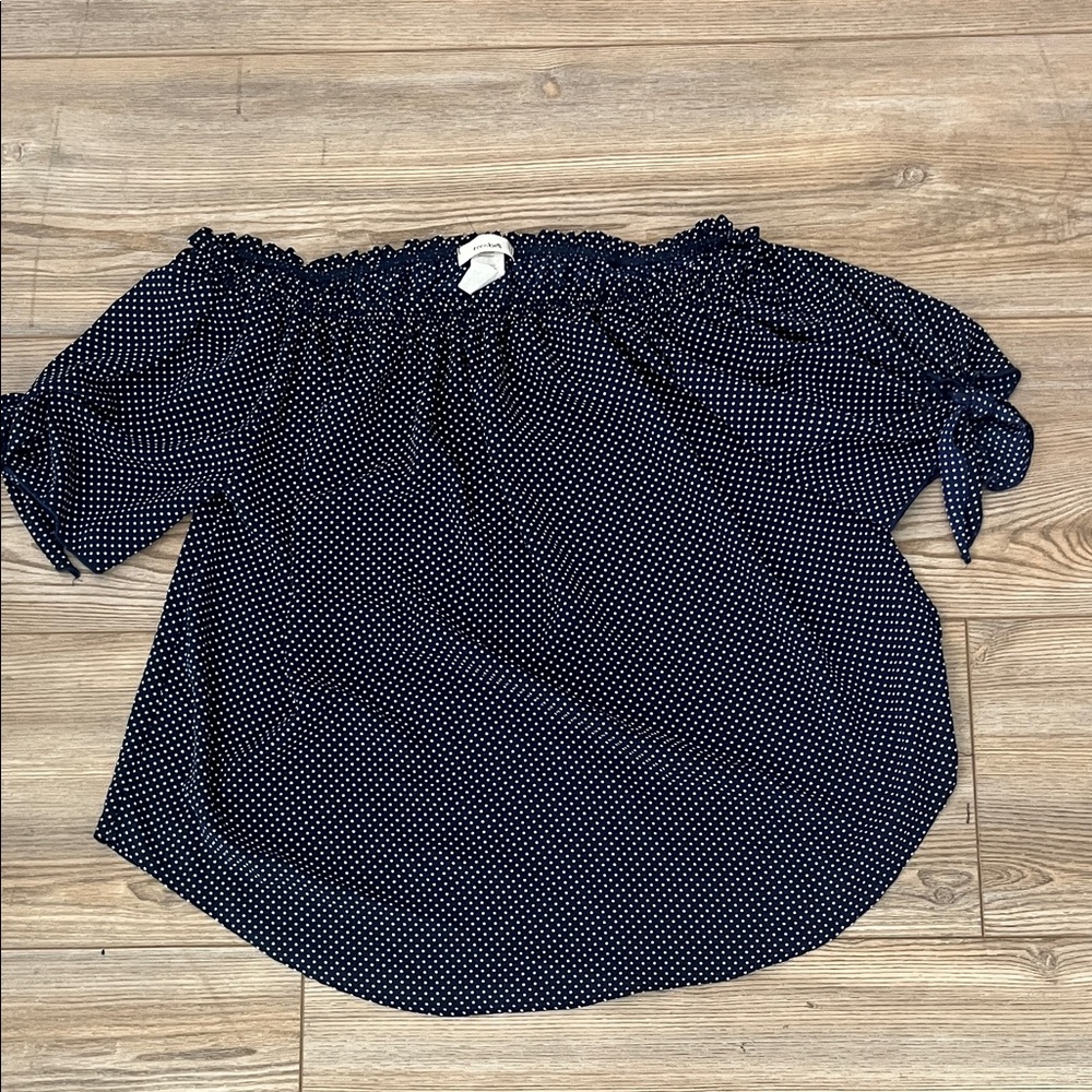 TeenBell Navy Polka Dot Off-Shoulder Blouse